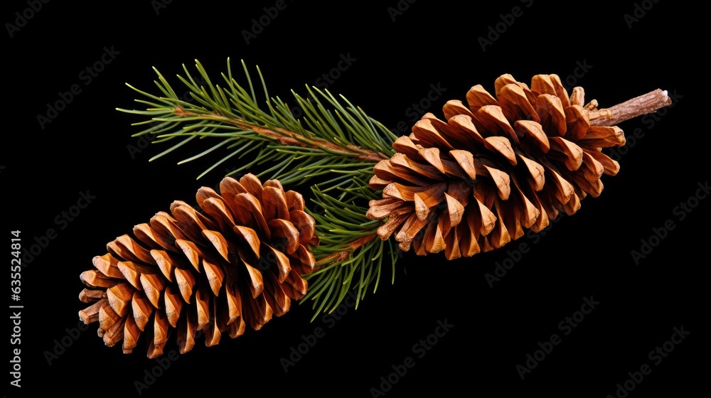 Poster pine cones isolated on white background, christmas object equipment created with generative ai techn
