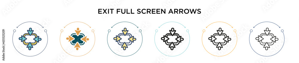 Poster exit full screen arrows icon in filled, thin line, outline and stroke style. vector illustration of 