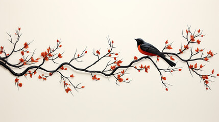 Minimalism bird on branch tree
