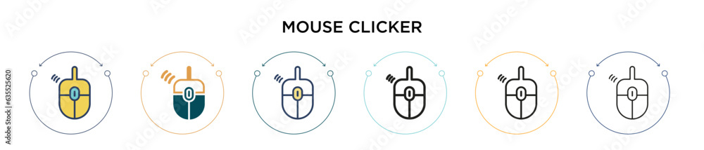 Poster mouse clicker icon in filled, thin line, outline and stroke style. vector illustration of two colore
