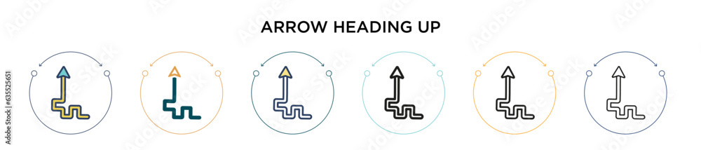 Poster arrow heading up icon in filled, thin line, outline and stroke style. vector illustration of two col