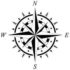 Kompass Rose Vektor mit vier Richtungen.
Symbol für Marine-, Seefahrt - oder Trekking-Navigation oder zur Verwendung in eine Landkarte.
Isolierter Hintergrund.