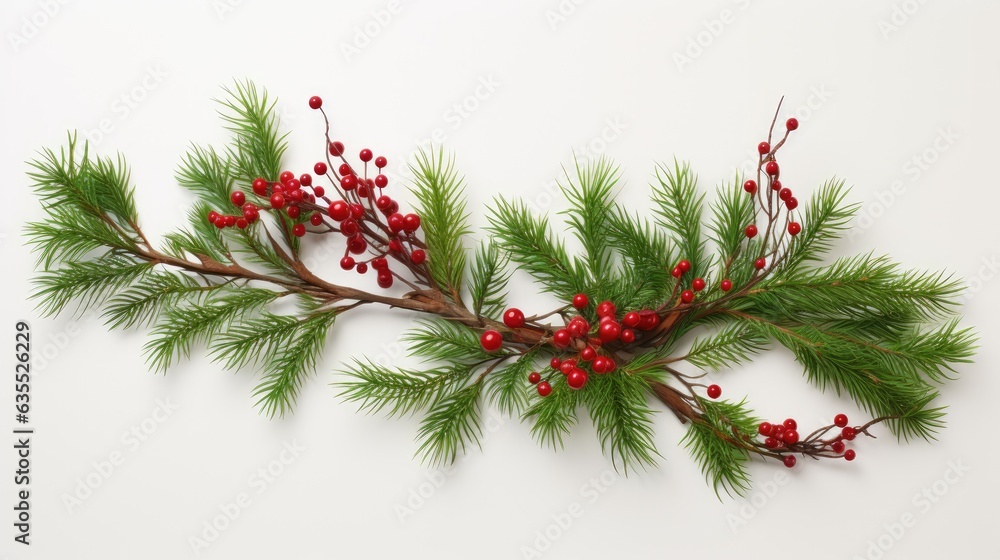 Poster fir branch with cones and berries created with generative ai technology