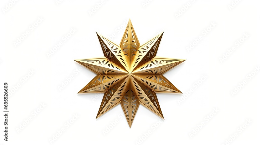 Poster macro of gold christmas star isolated on white background created with generative ai technology