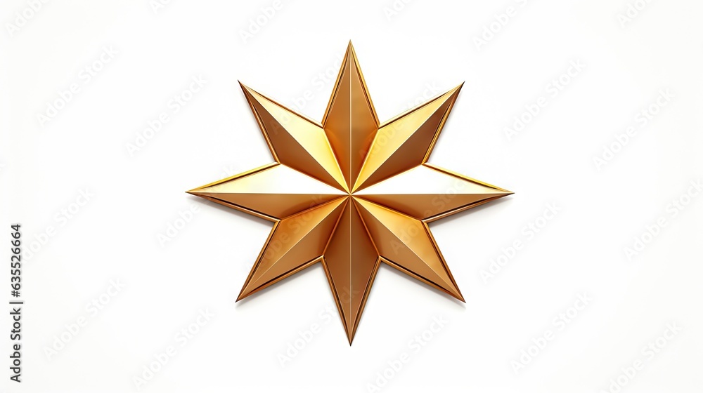 Poster macro of gold christmas star isolated on white background created with generative ai technology