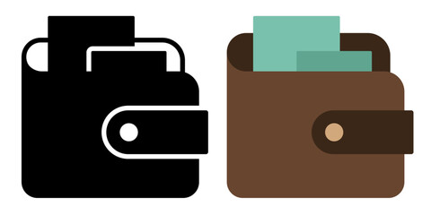 Wallet with cash. Purse icon. Vector clipart isolated on white background.
