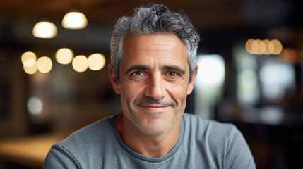 Obraz premium Middle-aged man smiles at the camera.