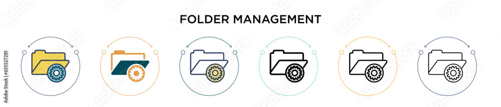 Poster folder management icon in filled, thin line, outline and stroke style. vector illustration of two co