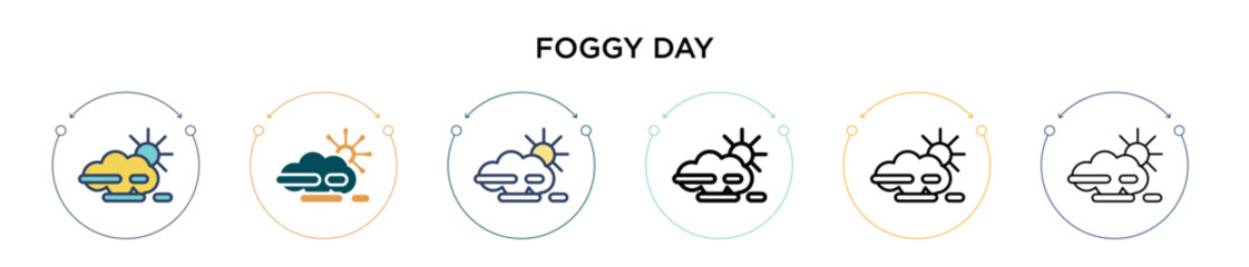 Foggy day icon in filled, thin line, outline and stroke style. Vector illustration of two colored and black foggy day vector icons designs can be used for mobile, ui, web