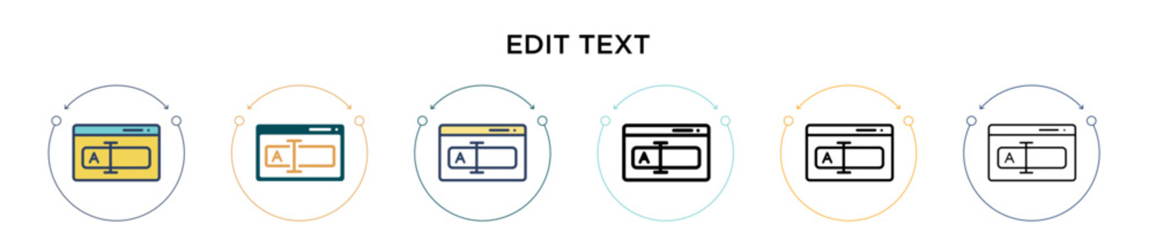 Edit text icon in filled, thin line, outline and stroke style. Vector illustration of two colored and black edit text vector icons designs can be used for mobile, ui, web
