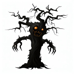 Fototapeta premium scary tree Illustration for Halloween isolated on white background.generative AI