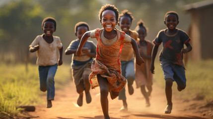 Obraz premium Group of running joyful African children