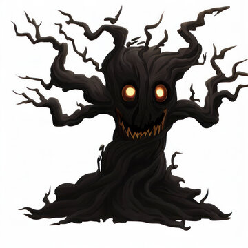 scary tree Illustration for Halloween isolated on white background.generative AI