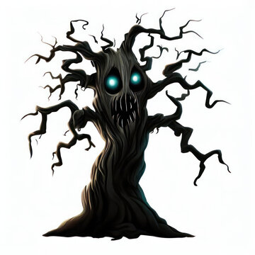 scary tree Illustration for Halloween isolated on white background.generative AI