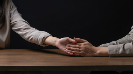 Two persons holding hands , demonstrate support and understanding