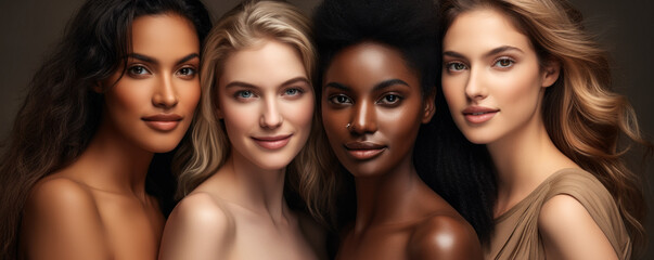 Fototapeta premium Attractive Female Fashion Models: Beauty and Skincare Diversity