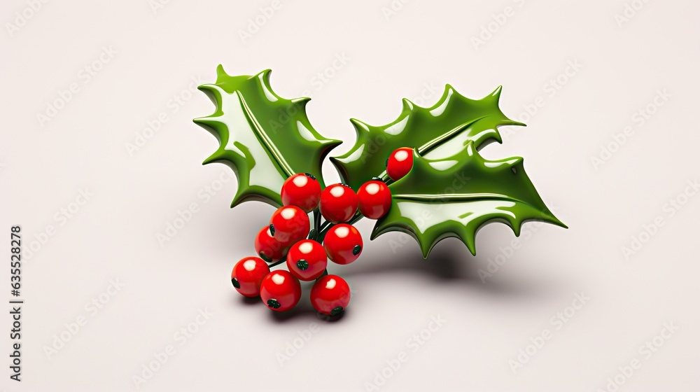 Poster a branch of real holly, with red berries, isolated on a white background created with generative ai 