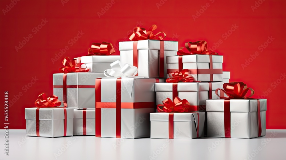 Poster gift box with ribbon isolated on background created with generative ai technology