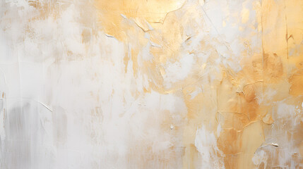 Closeup of abstract rough gold white art painting texture, with oil brushstroke, AI generative