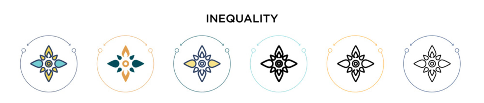 Inequality icon in filled, thin line, outline and stroke style. Vector illustration of two colored and black inequality vector icons designs can be used for mobile, ui, web