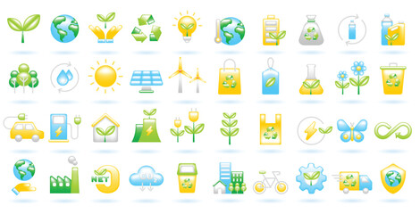 3D Icon Set of Ecology Sustainability Environment Eco Friendly Green Energy Renewable Energy Concept. Cute Color Realistic Cartoon Minimal Style. 3D Render Vector Icons UX UI Isolated Illustration.