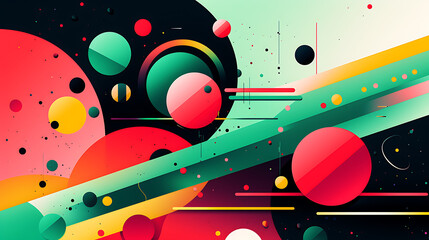Obraz premium An abstract illustration of colorful circles. Bold use of line, bauhaus, magenta and green, bold strokes - rounded shapes, overlapping shapes