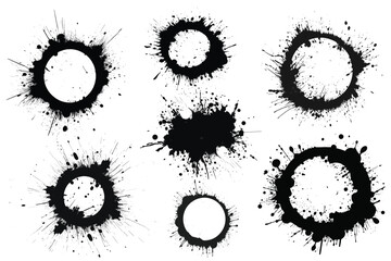 Set of ink splashes, vector black ink splatter, blood effect black.