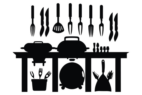 Kitchen Tools Vector Art, Icons, and Graphics,
Premium Vector, Kitchen tools silhouette black and white vector,
Kitchen tools silhouettes Royalty Free Vector 