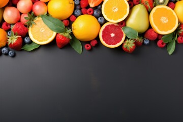 top view on fruits rich in vitamins copy space background. healthy concept. Generative AI