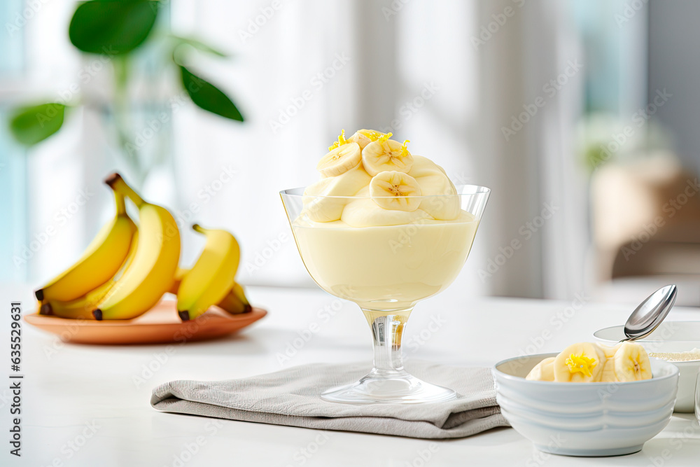 Wall mural banana sorbet on a white table in a modern kitchen