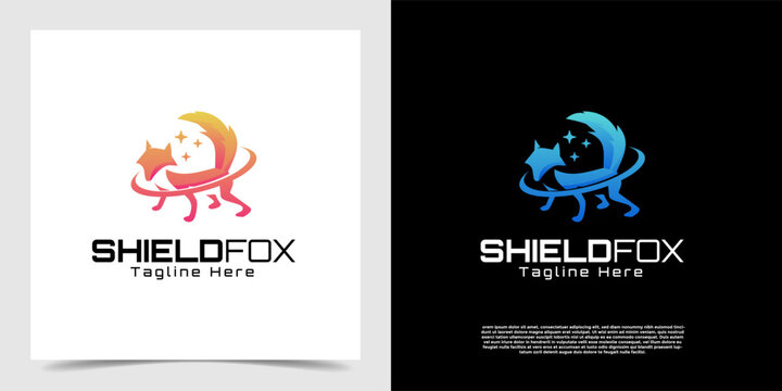 Modern creative fox pose icon logo concept vector design template
