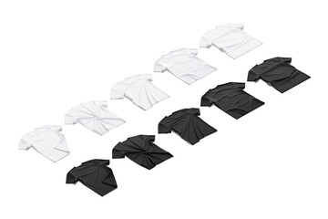 Blank black and white t-shirt mockup flat lay, different types