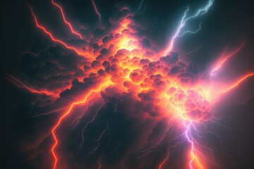 Bright explosion with smoke and lightning in neon lights , big, Classic Academia