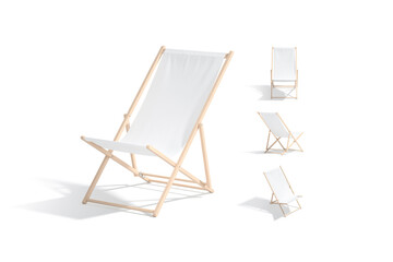 Blank white folding beach chair mockup, different views