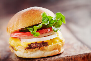 hamburger on a wooden background