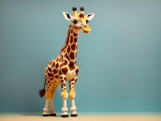 Fluffy giraffe for kid full body animal on a colored background, Generative AI