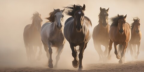 horses force running out of sand, ai generative