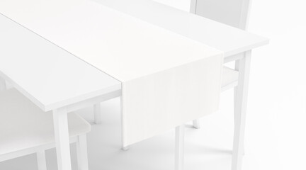 Blank white table runner mockup, side crop view