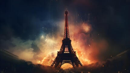 eiffel tower of france on fire generative art