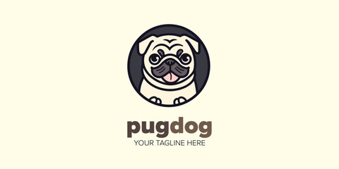 Captivating Cute Kawaii Pug Mascot: Cartoon Logo Illustration for Pet Store, Pet Shop, Toys, Food, and More
