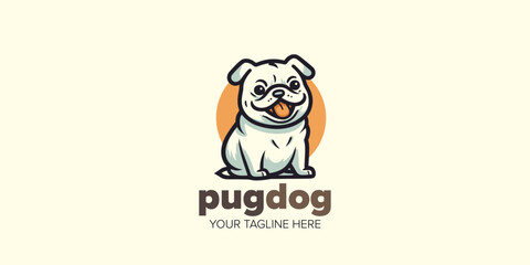 Naklejka premium Charming Cute Kawaii Pug Dog: Hand-Drawn Mascot Logo for Pet Store, Pet Shop, Toys, Food, and Beyond