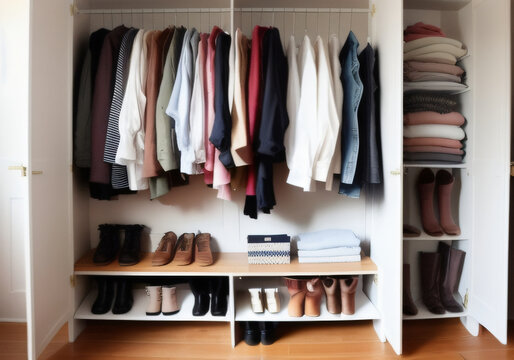 wardrobe with clothes and shoes