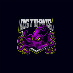 Octopus e-sport mascot logo design vector illustration