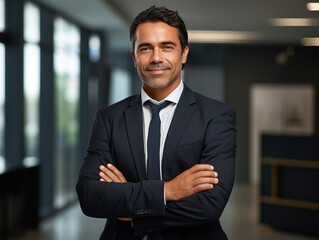 Fototapeta premium Confident Mature Businessman in Modern Office Setting. Created with Generative AI technology