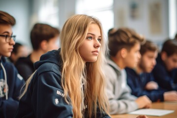 Obraz premium Generative AI - Schoolroom Focus: Teens Engaged in Learning