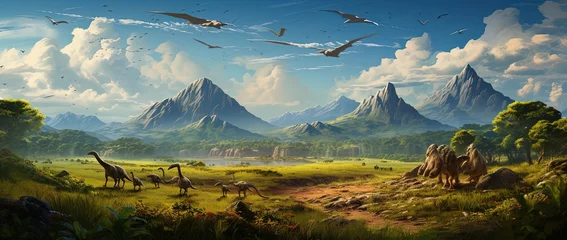  realistic dinasours with mountain background © Ariestia