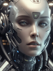 portrait of a cyborg robot with human face