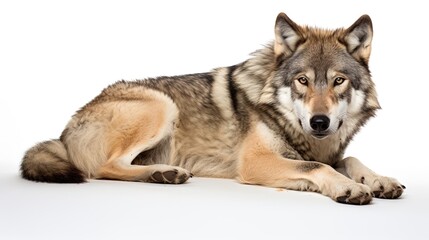 wolf laying down isolated on white © Ariestia