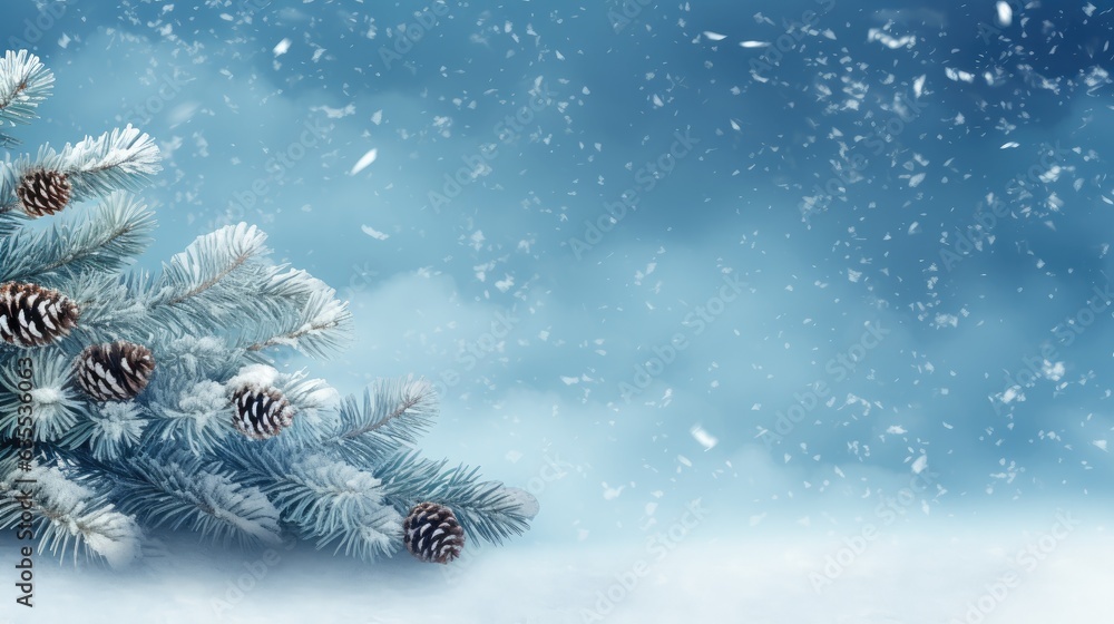 Poster winter background of snow and frost with free space for your decoration. created with generative ai 