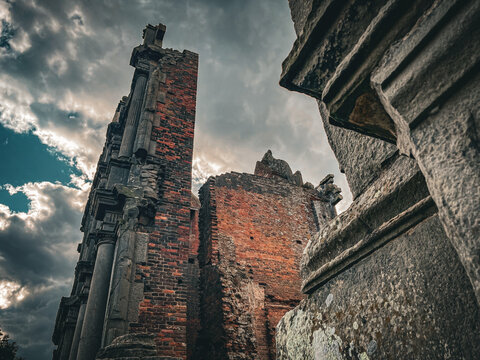 Old english castle building, abandoned old ruins